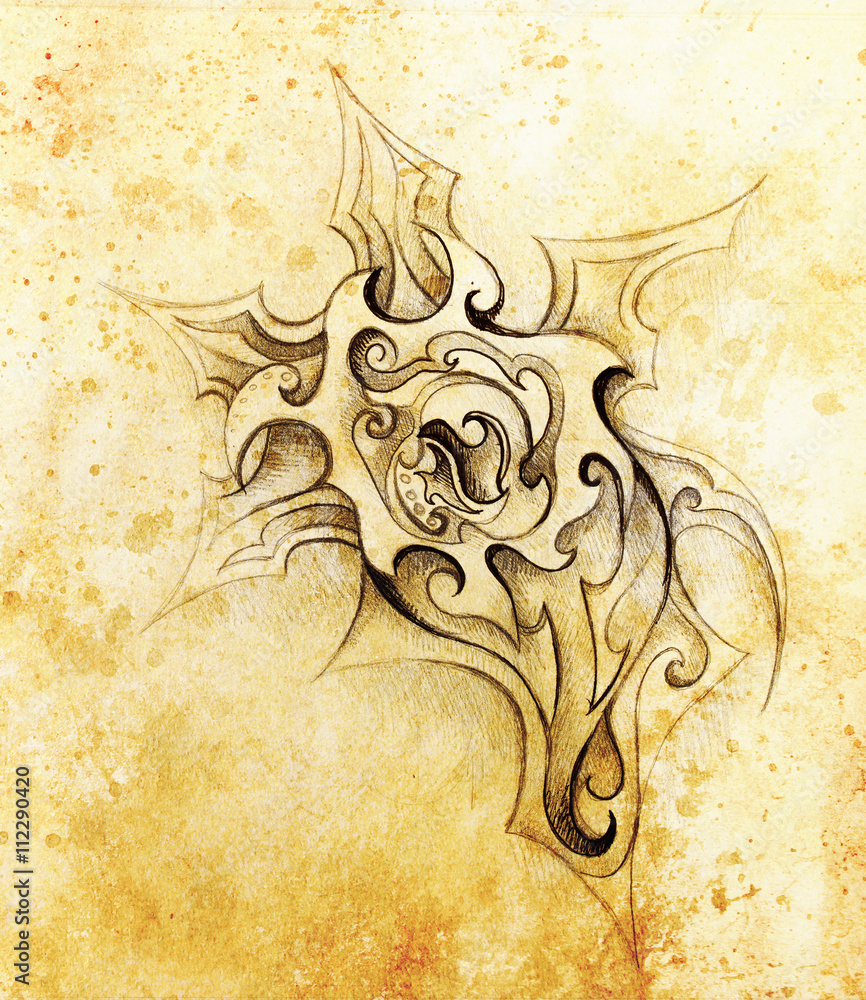 Aufkleber ornamental drawing. original hand draw and computer collage. color structure.
