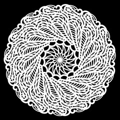 Lace round paper doily, lacy snowflake, greeting element package, doily - a template for cutting, lace pattern,  vector illustrations