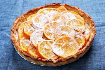 Orange pie, close up view