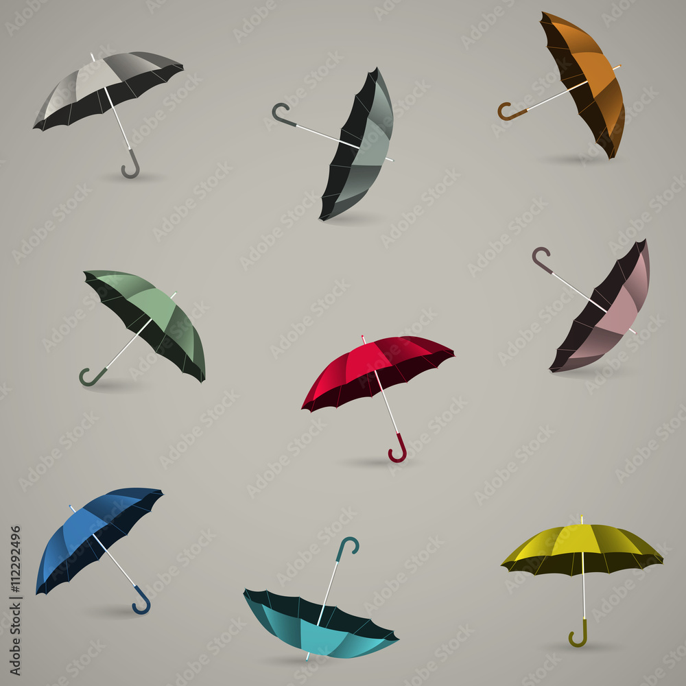 Poster seamless pattern with colored umbrellas