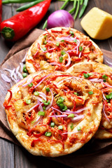 Pizza with chicken meat and vegetables