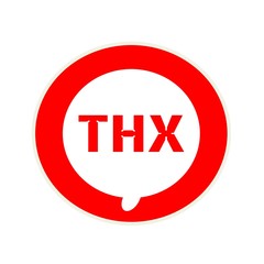 Thx red wording on Circular white speech bubble