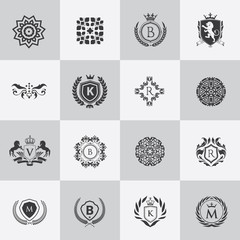 Luxury Logo template set. calligraphic logo. ornament line logo. crest logo, hotel logo template. Royalty, Boutique, Heraldic logo.Elegant emblem monogram luxury logo. vector logo template.