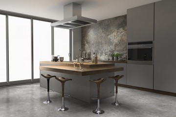 Küche edelstahl edelstahloptik naturstein Holz modern