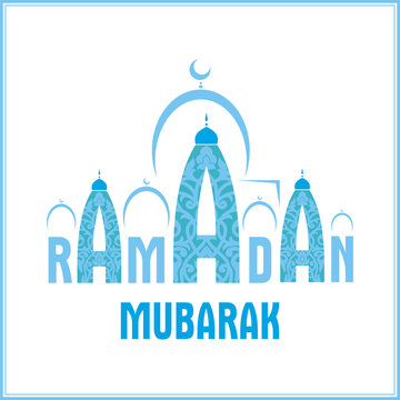 Ramadan greeting card. The word "Ramadan" is stylized in the form of the mosque with minarets