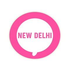 New delhi pink wording on Circular white speech bubble