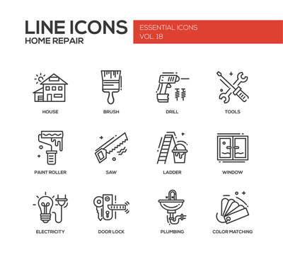 Home repair line design icons set