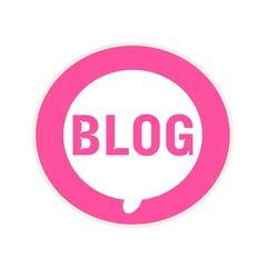Blog pink wording on Circular white speech bubble