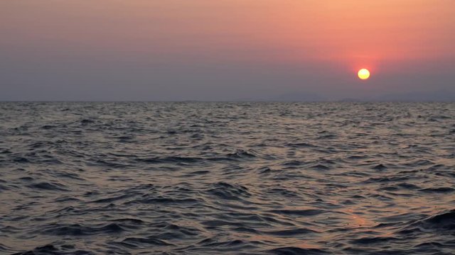 4K Sunset on Ocean, View Sea Waves, Exotic Beach in Dusk, Sundown Sea Landscape, Vacation Time, Summer Holiday Background