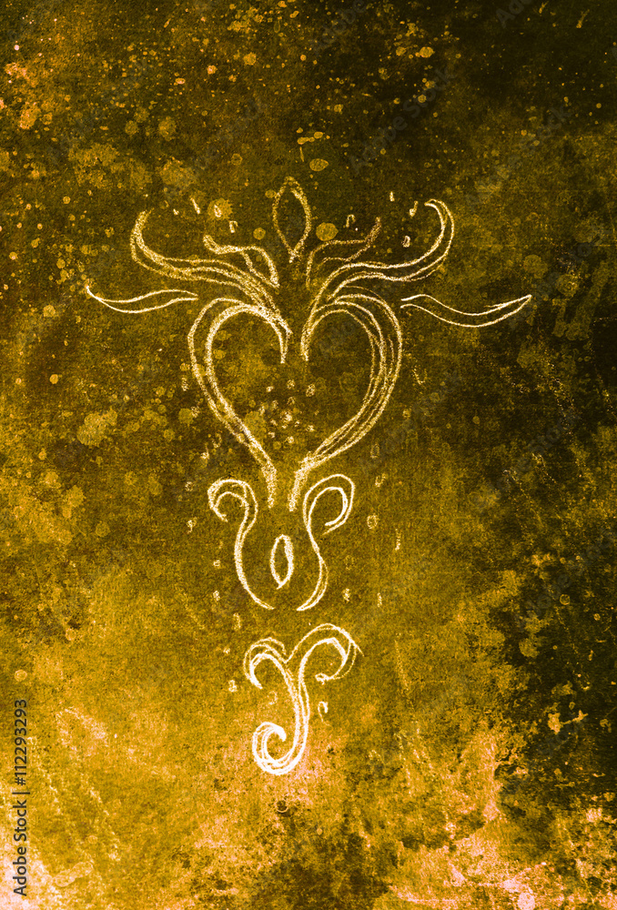 Aufkleber heart ornamental drawing . original hand draw and computer collage. color structure.