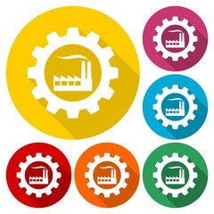 Factory (gear) vector icons set with long shadow