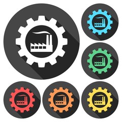 Factory (gear) vector icons set with long shadow