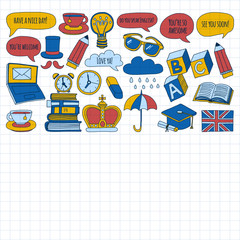 Vector doodle patterns English courses Language school