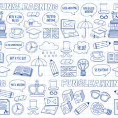 Vector doodle patterns English courses Language school
