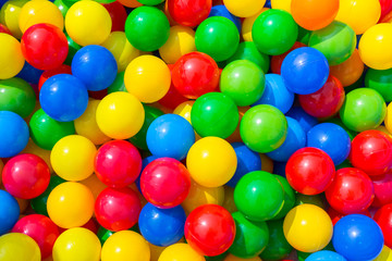 Fototapeta na wymiar Background of colorful platic balls on childrens playground