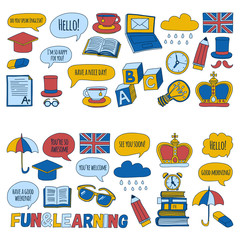 Vector doodle patterns English courses Language school