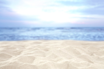 Fototapeta na wymiar beach and sand and sky of blue color 