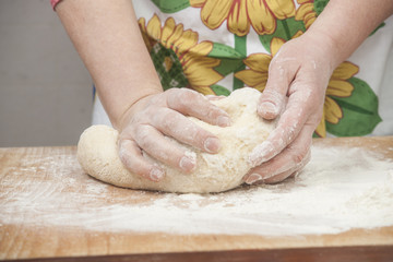 Women's hands preparing fresh yeast dough