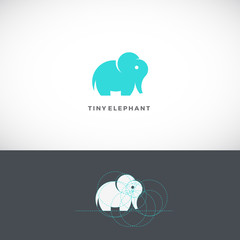 Tiny Elephant Abstract Vector Logo Template, Sign or Icon. Drawn with the Help of Golden Ratio.