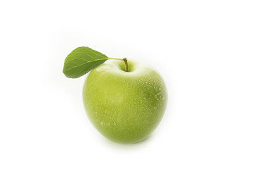 green apple with leaf isolated