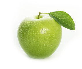 green apple with leaf isolated