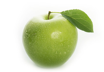 green apple with leaf isolated