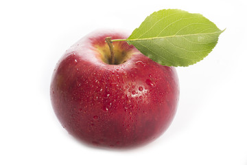 red apple with leaf isolated
