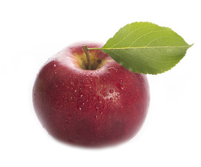 red apple with leaf isolated