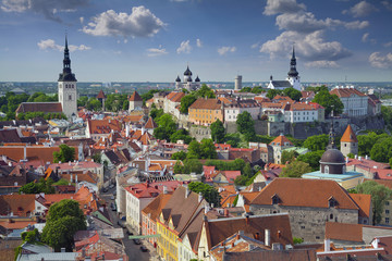 Fototapeta premium Tallinn. Aerial image of Old Town Tallinn in Estonia. 