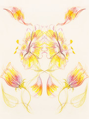 Color drawing flower. Original hand draw on paper.