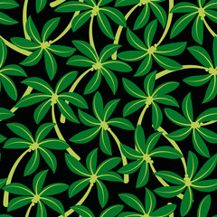 Curved tropical coconut palm tree seamless pattern