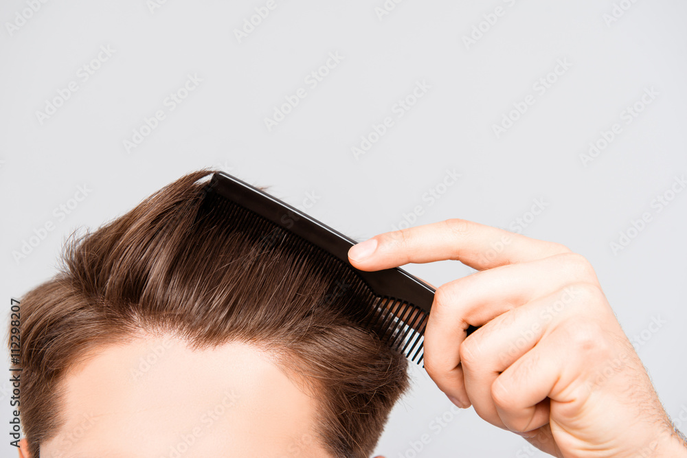 Wall mural close up photo of clean healthy man's hair without furfur