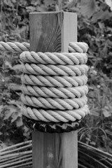 Ropes around a post , on a staircase, Saint Valery sur Somme,FRANCE 