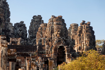 Dramatic view at sunset of Bayon Temple in Angkor Thom, Angkor district, Siem Reap, Cambodia