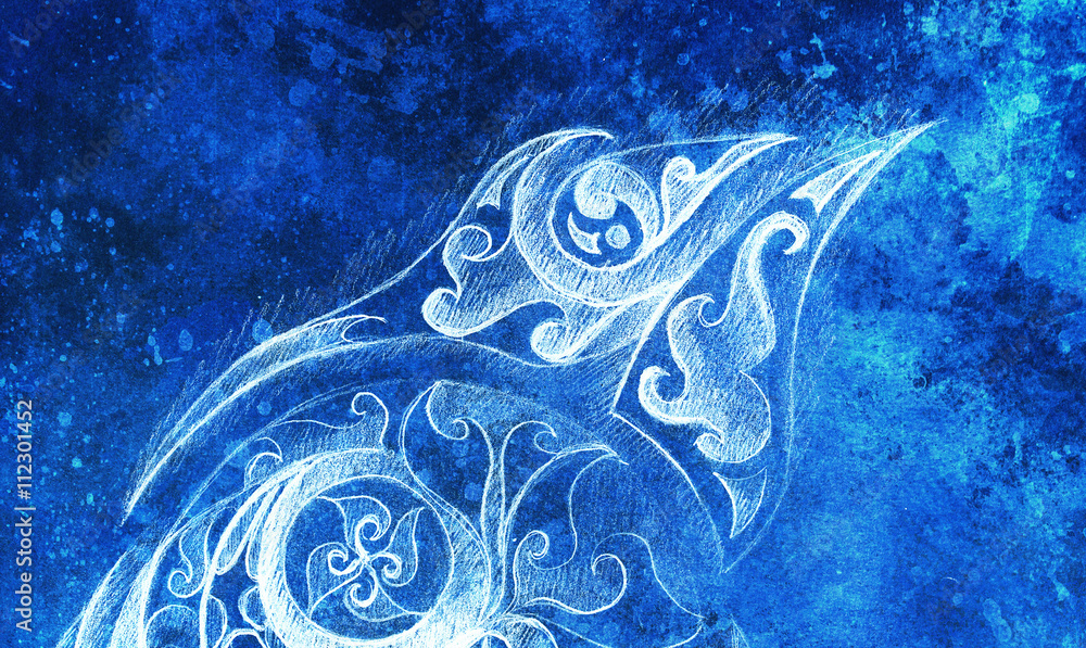 Leinwandbilder ornamental filigran drawing with frozen winter time feelingt, spiral and abstract linear structure pattern Color effect and Computer collage.