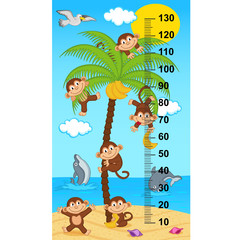 Fototapeta premium miara wysokości palmy z małpami (w oryginalnych proporcjach 1: 4) - ilustracja wektorowa, eps