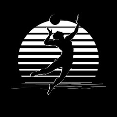 Obrazy  Logo w czarno-białe paski z sylwetką siatkarza