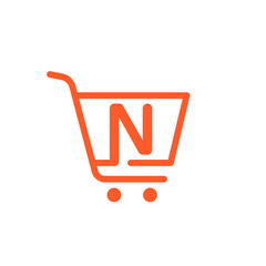 N letter logo with Shopping cart icon.