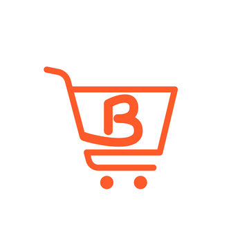 B letter logo with Shopping cart icon.