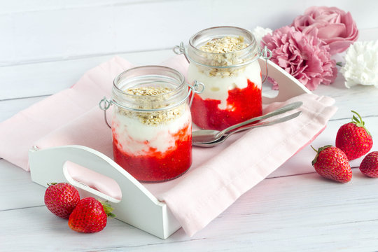 Yogurt and strawberry puree