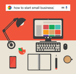 Searching the web for information how to start a small business vector