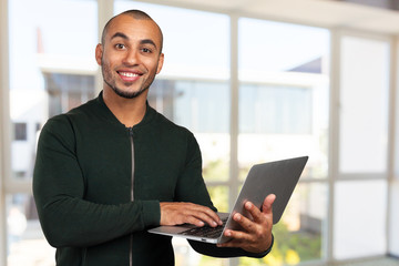 black business  man with laptop