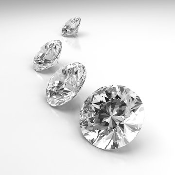 Diamonds placed on white background, 3d.