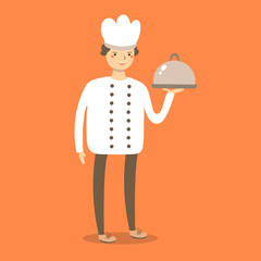 Cute flat style chef cook in white uniform