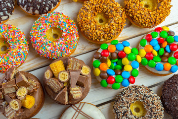 Donut. Sweet icing sugar food. Dessert colorful snack.