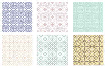Set of seamless patterns of unsaturated colors, Arabic style. Swatches are included.