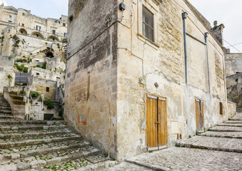 Fototapeta na wymiar Beautiful building in old town of Matera, the famous world heritage site of UNESCO, Southern Italy 