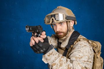 Modern soldier with gun