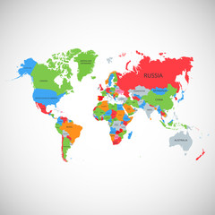 Naklejka premium Kolorowa mapa świata. Ilustracji wektorowych.
