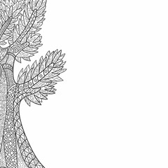 Decorative frame with hand-drawn style tree zentangl. Vector graphics. 
Monochrome range.